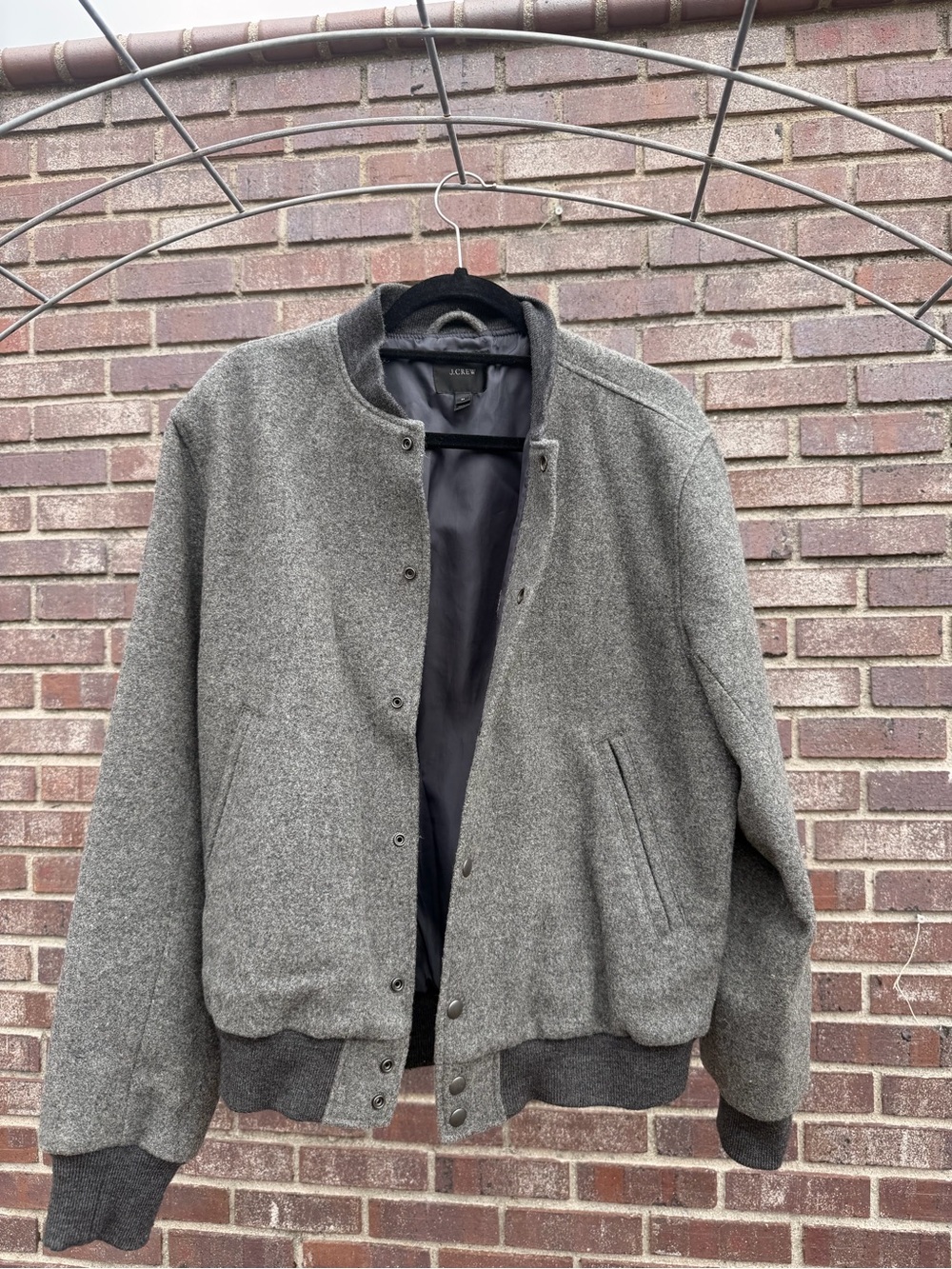 J. Crew Men's Gray Zip-Up Wool-Blend Bomber jacket